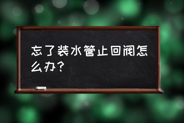新房装修没有做回水有办法补救吗 忘了装水管止回阀怎么办? 新房装修没有做回水有办法补救吗 忘了装水管止回阀怎么办?